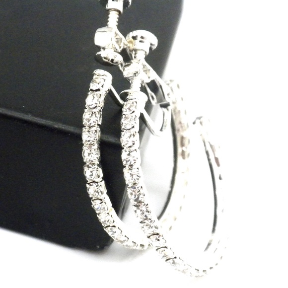 Hard to Find Clip Rhinestone Hoop Earrings 3 Sizes - Picture 1 of 2